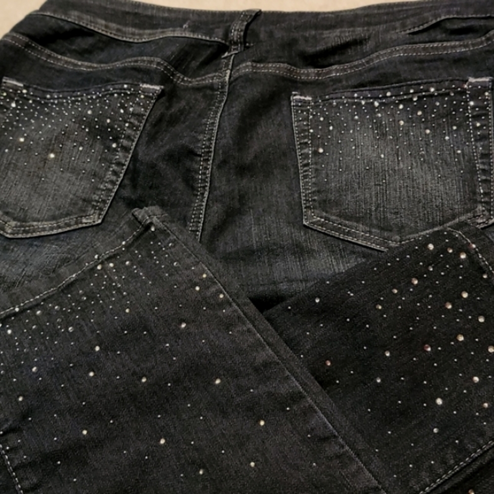 S & P  ♡ Gorgeous Black Stretchy Denim Embellished Bling Skinny Jeans 10|12 Long